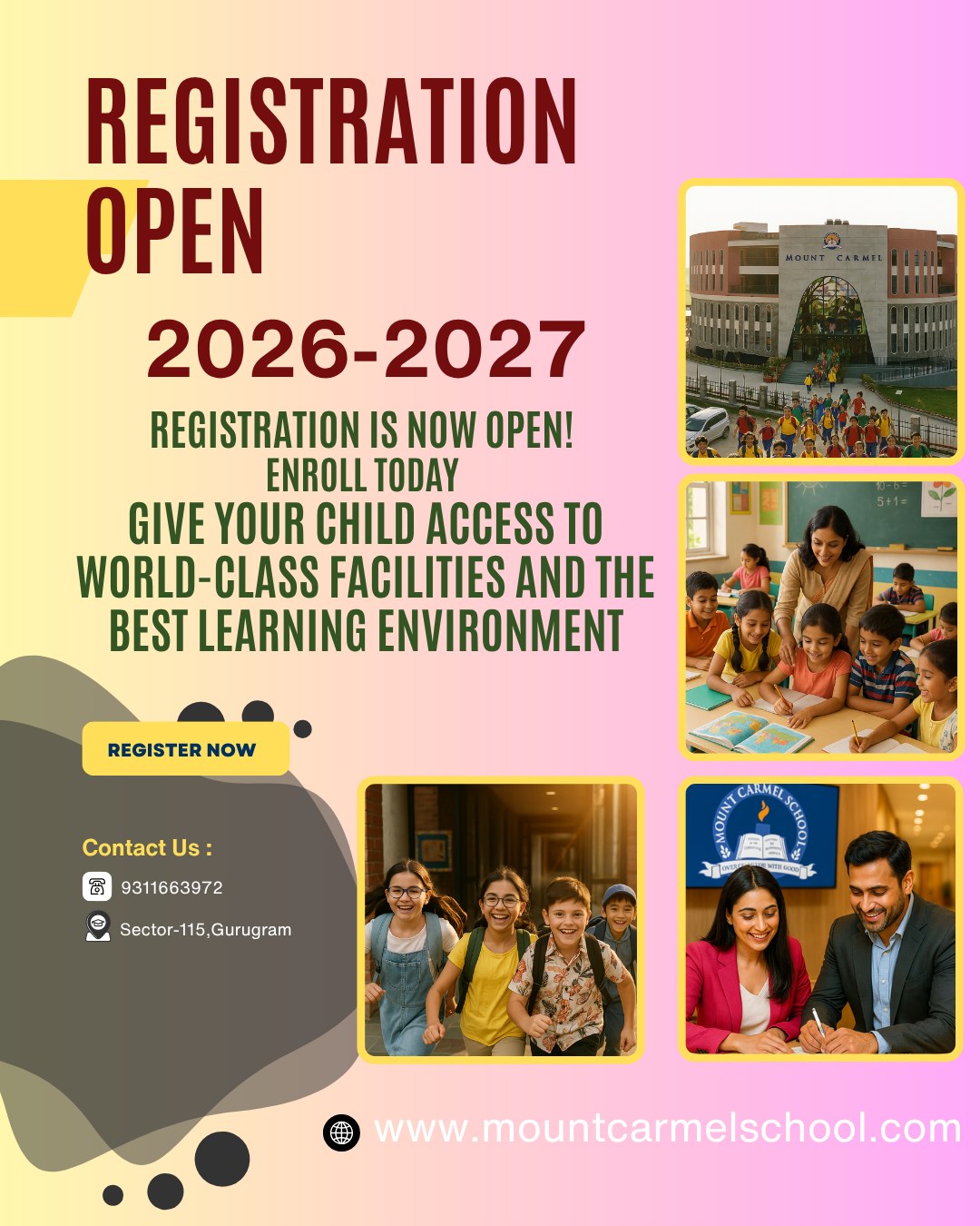 🚀 Registration for the academic year 2026-2027 is now open at Mount Carmel School, Gurugram!
Give your child the gift of world-class facilities, nurturing teachers, and a vibrant learning environment. 🌟
📍 Location: Sector-115, Gurugram
📞 Contact: 9311663972
🌐 Visit: www.mountcarmelschool.com
👉 Limited seats available – Enroll Today! #school #christianschool #Gurgaon #nurserytograde8 #gurgaonparents #sector115gurgaon #SchoolAdmission2025 #SchoolAdmissions2025 #GurgaonSchools #AdmissionsOpen #MountCarmelSchool #SchoolReels #futurereadykids #SchoolAdmissions #HolisticLearning #FutureReady #QualityEducation #InnovationUnleashed #COMONOMICS2 #NextGenLeaders #EntrepreneurialMinds #teaching #learning