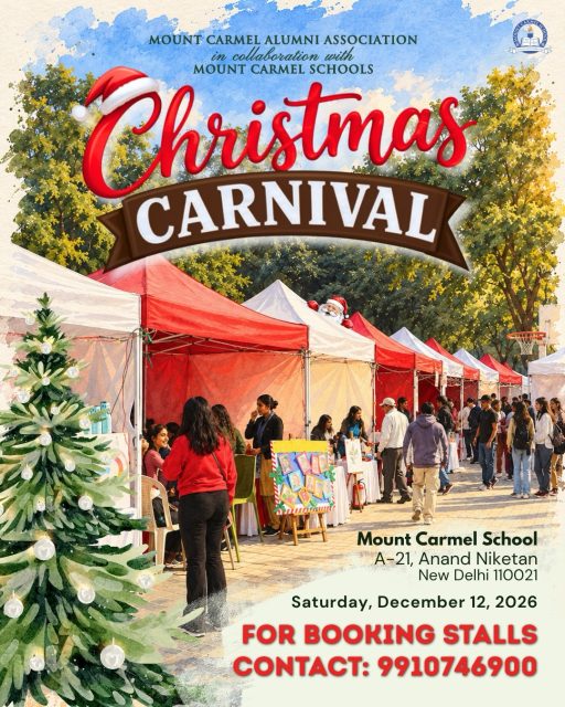 ANAND NIKETAN STALL BOOKINGS OPEN NOW!
Your Stall. Your Brand. Your Opportunity. 

The festive season is coming alive at Mount Carmel School, Anand Niketan! 🎅🎪

We’re inviting entrepreneurs, food vendors, artists, creators, businesses and brands to showcase their offerings at the Christmas Carnival 2026.

📍 Mount Carmel School, A-21, Anand Niketan
📅 Saturday, 12 December 2026
🎪 STALL BOOKINGS ARE NOW OPEN!
Be part of a festive day filled with food, shopping, games, music, entertainment and Christmas cheer, while connecting with a vibrant community of families, students, alumni and visitors. 🎄✨

📞 For stall bookings & enquiries:
9910746900
Spaces are limited — reserve your stall today!

Organised by the Mount Carmel Alumni Association in collaboration with Mount Carmel Schools
#ChristmasCarnival2026 #StallBookings #MountCarmelSchool #MCSAnandNiketan #ChristmasCarnival