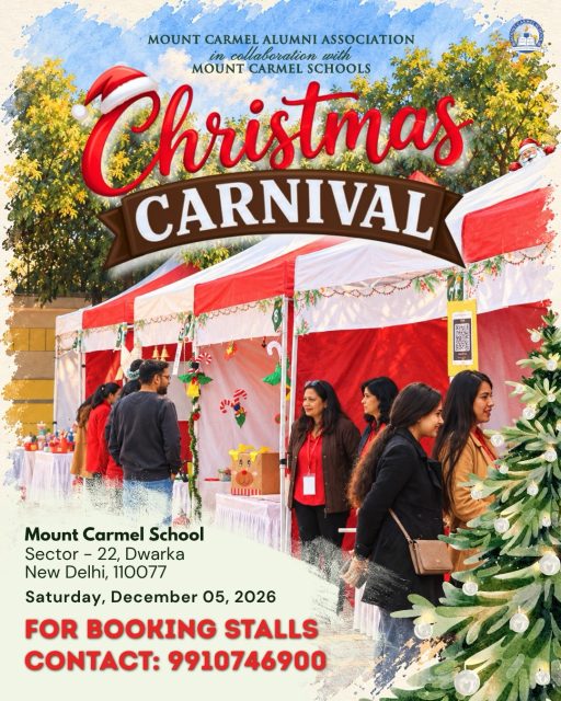 🎄 DWARKA — STALL BOOKINGS OPEN

The Christmas Carnival 2026 is coming to Mount Carmel School, Dwarka, and we’re inviting you to be a part of the celebration! 🎅🎪

Set up your stall and showcase your products, food, crafts, services and unique offerings to a vibrant community of students, parents, alumni and visitors.

📍 Mount Carmel School, Sector 22, Dwarka
📅 Saturday, 5 December 2026
🎪 STALL BOOKINGS ARE NOW OPEN!

Whether you’re looking to promote your brand, showcase your creations or serve up something delicious, this is your opportunity to be part of one of the season’s most exciting celebrations! ❤️

📞 For stall bookings & enquiries:
9910746900
Limited stalls available — book your space today!

Organised by the Mount Carmel Alumni Association in collaboration with Mount Carmel Schools
#ChristmasCarnival2026 #StallBookings #MountCarmelSchool #MCSDwarka #christmascarnival